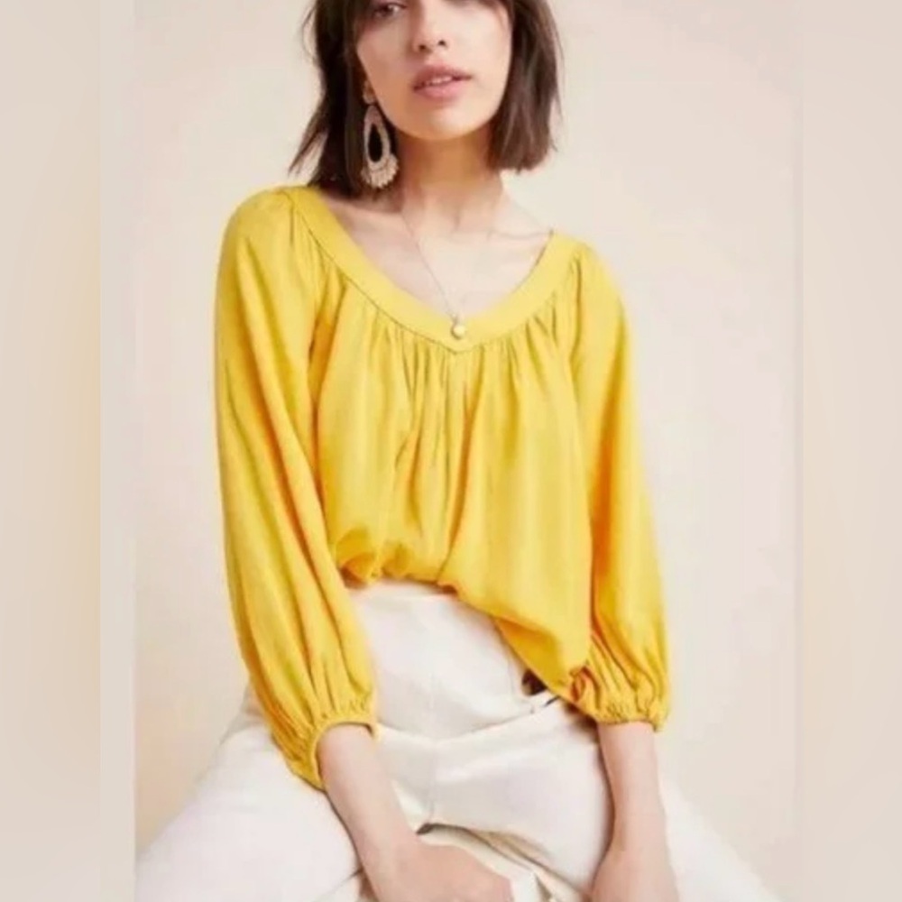 Anthropologie - Maeve Boswell Boho Balloon Long Sleeves V Neck Blouse Size 2